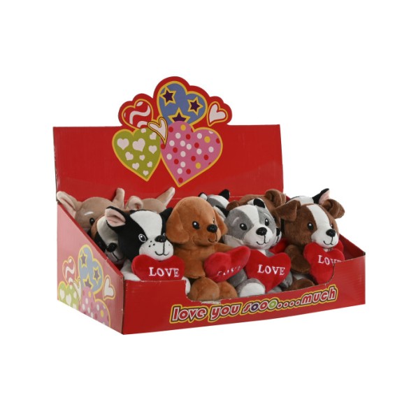 PELUCHE POLIESTER 10X8X14 PERRO CORAZON 6 SURT.
