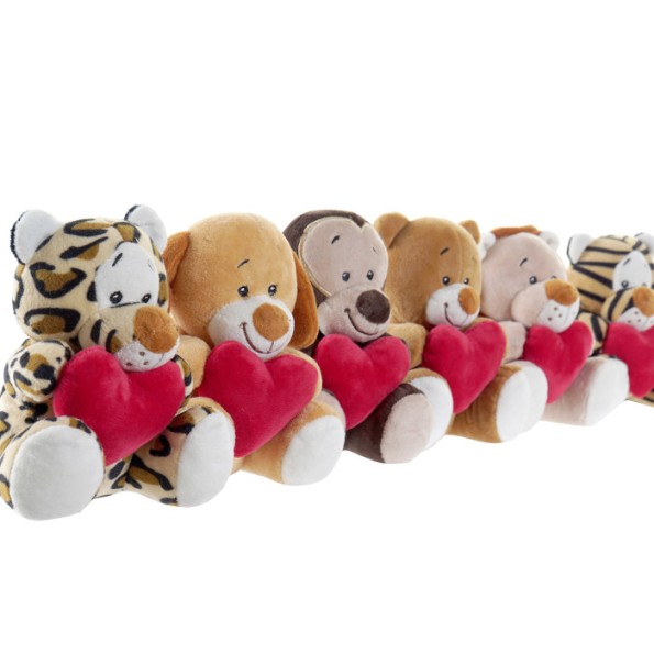 PELUCHE POLIESTER 11X10X14 ANIMALES CORAZONES 6 SURT