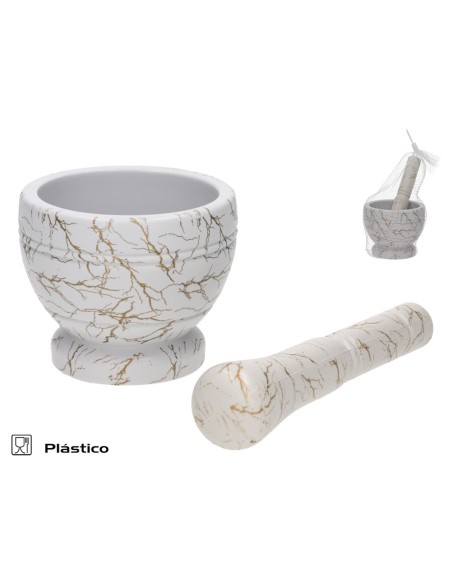 MORTERO CON MANO 11X9X7 CM BLANCO
