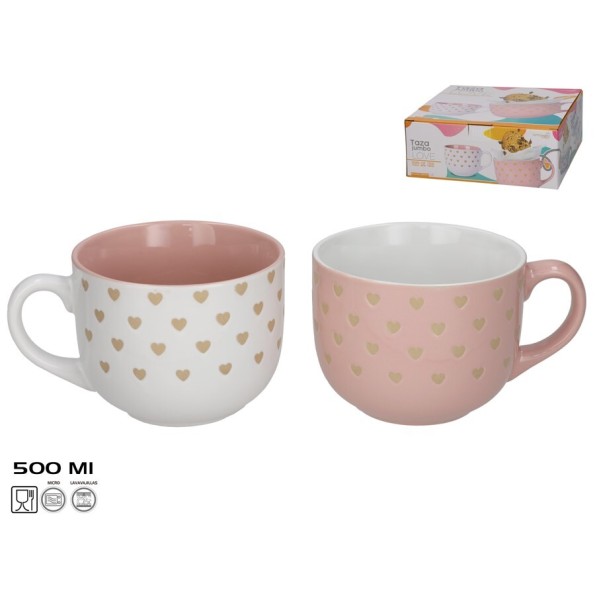 TAZA JUMBO GRES 500ML LOVE 2 SURT