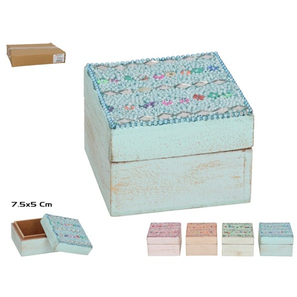 CAJA MADERA DECORADA 7,5X5CM 4 COLORES