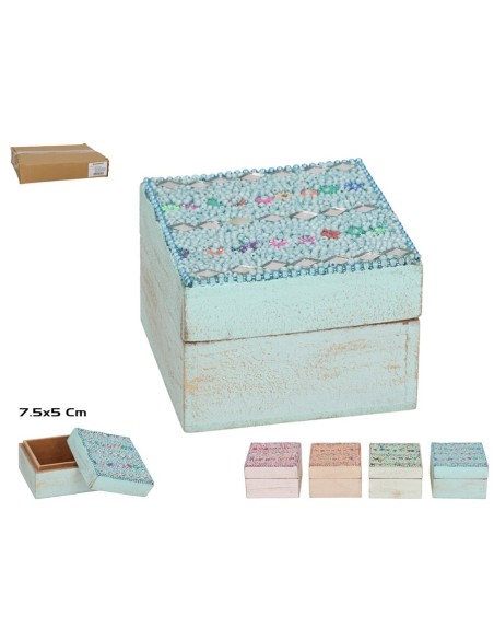 CAJA MADERA DECORADA 7,5X5CM 4 COLORES