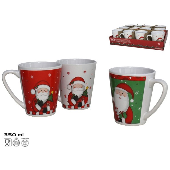 TAZA CONICA SANTA CLAUS 10X9CM 350ML 3STD