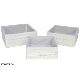 SET 3 CESTAS AZKAR BLANCO CUAD. 23X10CM