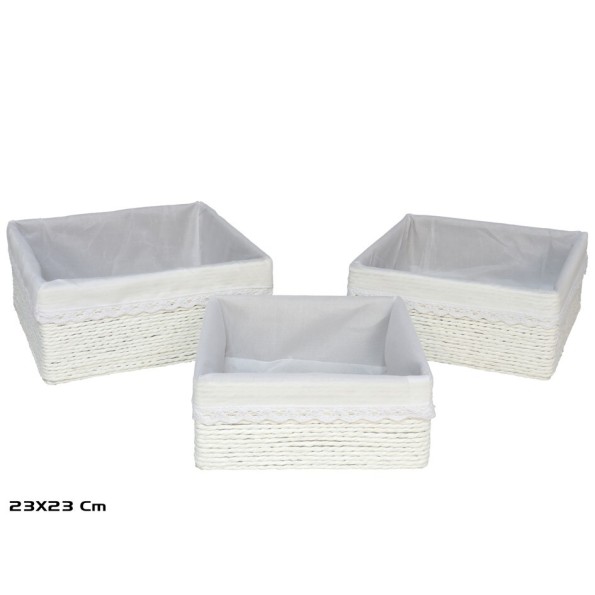 SET 3 CESTAS AZKAR BLANCO CUAD. 23x10CM 20x9CM 18x