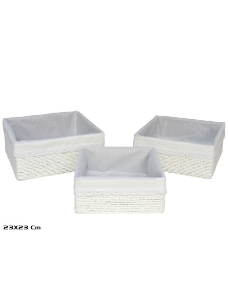 SET 3 CESTAS AZKAR BLANCO CUAD. 23X10CM
