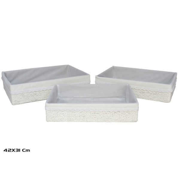 SET 3 CESTAS AZKAR BLANCO RECTAN. 42X31X10CM