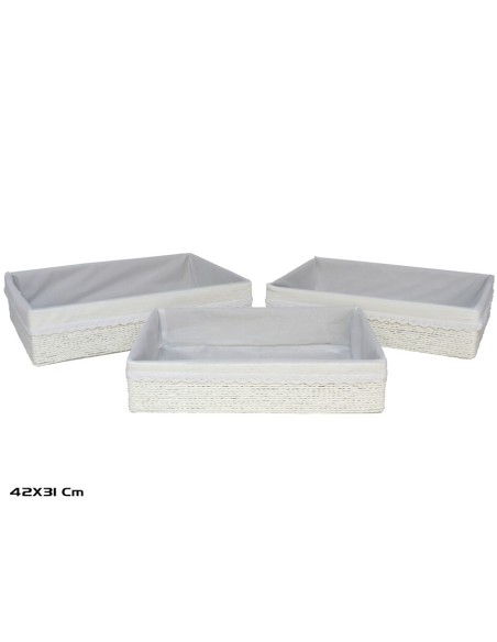 SET 3 CESTAS AZKAR BLANCO RECTAN. 42X31X10CM