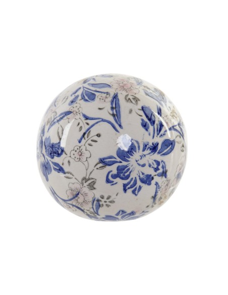 BOLA DECORACION CERAMICA 12X12X12 FLORAL BLANCO