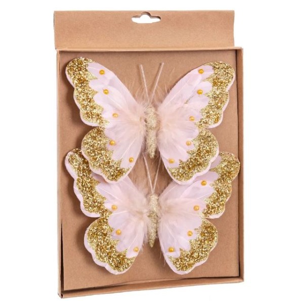 S/2 MARIPOSA CON CLIP ROSA-ORO 18 CM