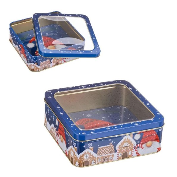 CAJA PAPA NOEL METAL-PVC 15,30 X 15,30 X 5 CM