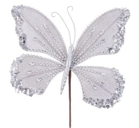 MARIPOSA POLIESTER PLATA 22 X 17 X 15 CM