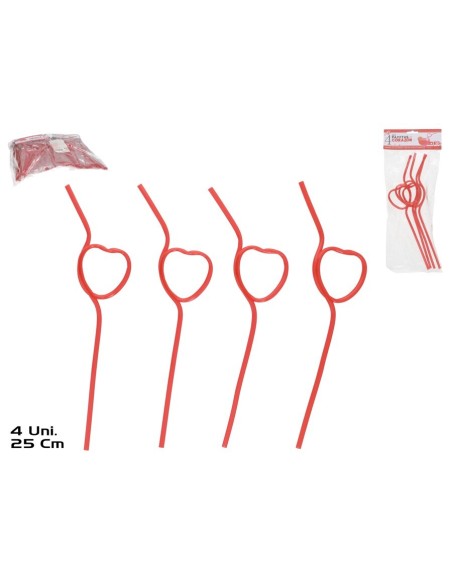 SET 4 PAJITAS CORAZON 25X5,5 CM