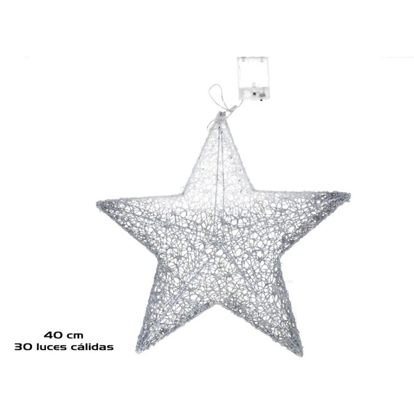 ESTRELLA 30 LUCES BLANCO/PLATA 40 CM