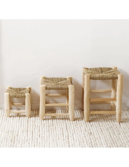 Taburete Madera y fibra natural - Artesanía al por Mayor | Mundo Flor