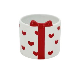 MACETERO CERÁMICA BLANCA CORAZONES ROJOS D.7H7