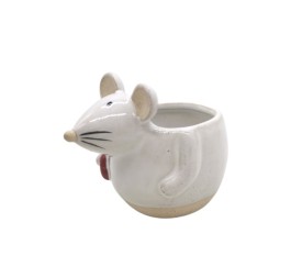 MACETERO CERAMICA BLANCO  RATON CORAZÓN 11.5X8.5 H9.5