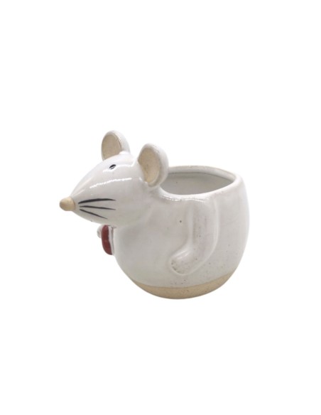 MACETERO CERAMICA BLANCO  RATON CORAZÓN 11.5X8.5 H9.5