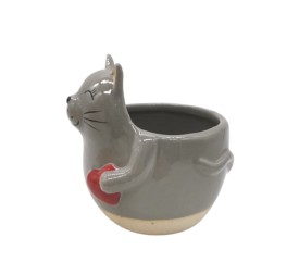 MACETERO CERAMICA GRIS GATITO CORAZÓN 10X8 H10