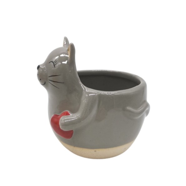 MACETERO CERAMICA GRIS GATITO CORAZÓN 10X8 H10