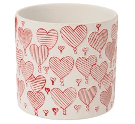 MACETERO TERRACOTA CON CORAZONES ROJOS D13.5 H12.5