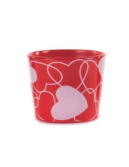 MACETERO ROJO CON CORAZONES CERÁMICA D.7,5H6,5