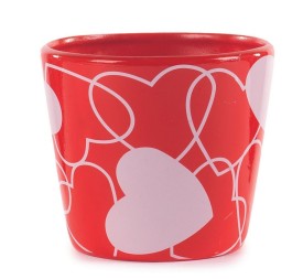 MACETERO ROJO CON CORAZONES CERÁMICA D.12,3H10,3