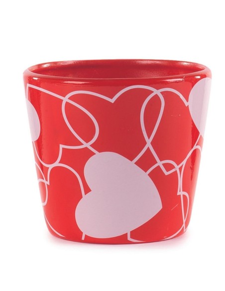 MACETERO ROJO CON CORAZONES CERÁMICA D.12,3H10,3