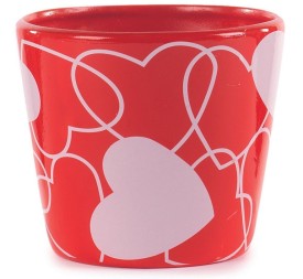 Macetero Ceramica Rojo con Corazones - Regalos Mayorista San Valentín