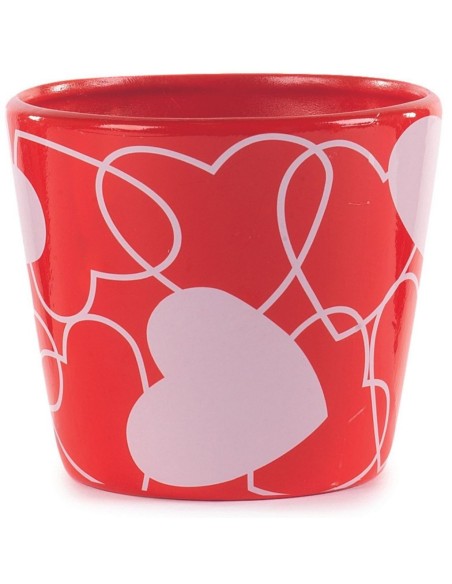 Macetero Ceramica Rojo con Corazones - Regalos Mayorista San Valentín