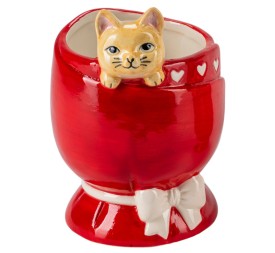MACETERO ROJO 12,5X11,5 H16 CERÁMICA GATITO ASOMÁNDOSE