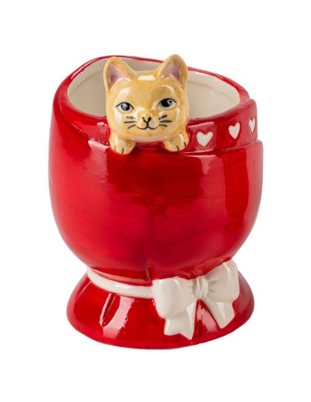 MACETERO ROJO 12,5X11,5 H16 CERÁMICA GATITO ASOMÁNDOSE