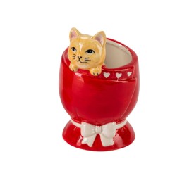 MACETERO ROJO  8,5X8 H12 CERÁMICA GATITO ASOMÁNDOSE