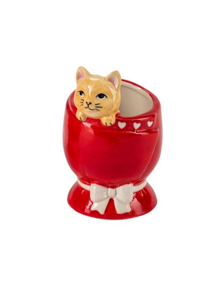 MACETERO ROJO  8,5X8 H12 CERÁMICA GATITO ASOMÁNDOSE