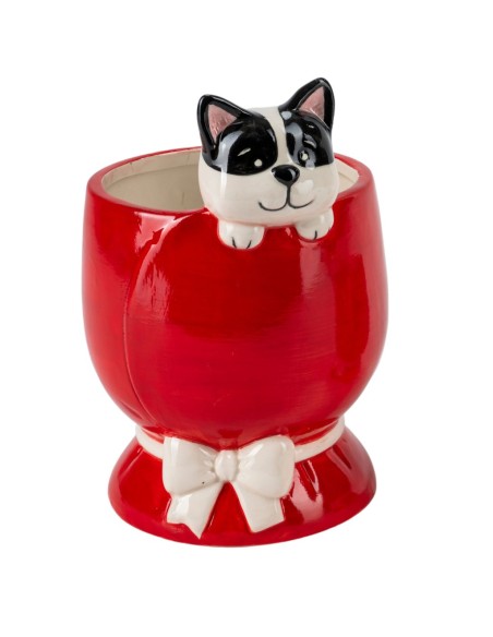 MACETERO ROJO 12X11,5 H17 CERÁMICA PERRO ASOMÁNDOSE