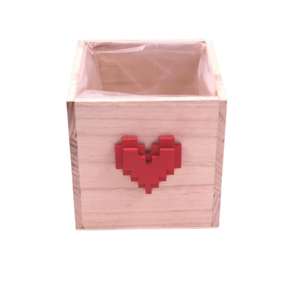 CAJA MADERA CUADRADA CON CORAZÓN 12,5X12,5 H 11