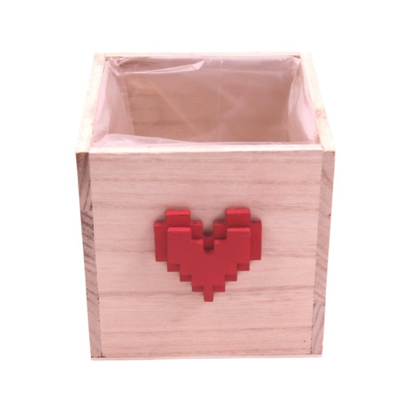 CAJA MADERA CUADRADA CORAZON 13.5X13.5 H12