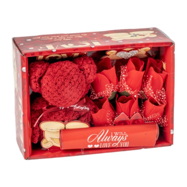 CAJA OSITO DE PELUCHE Y ROSAS PVC 9X15 H21