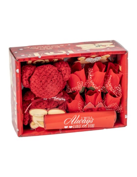 CAJA OSITO DE PELUCHE Y ROSAS PVC 9X15 H21