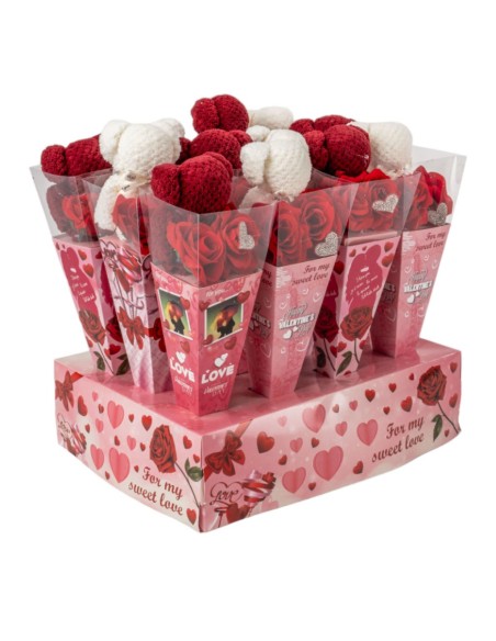 CONO OSITO TOALLA CON ROSAS 11X11 H35 (1 UNIDAD)