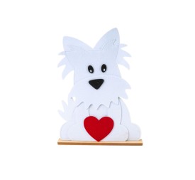 FIGURA TELA CORAZÓN PERRO BLANCO 21X4,5 H29