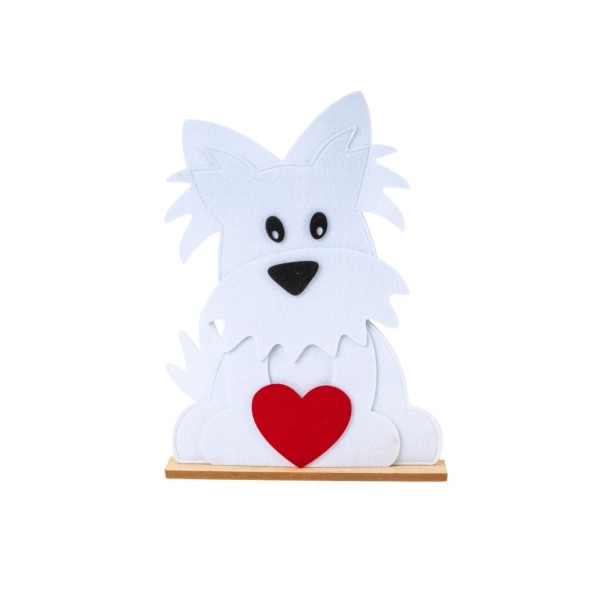 FIGURA TELA CORAZÓN PERRO BLANCO 21X4,5 H29