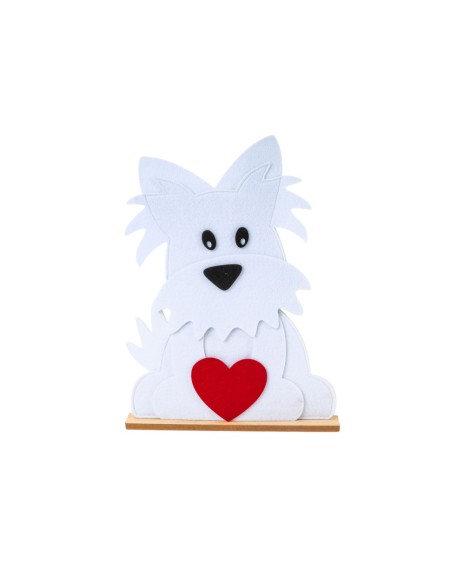 FIGURA TELA CORAZÓN PERRO BLANCO 21X4,5 H29