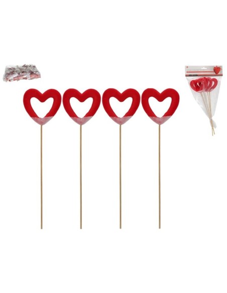 SET 4 STICKS CORAZONES ROJOS 28X7.5X1.7 CM