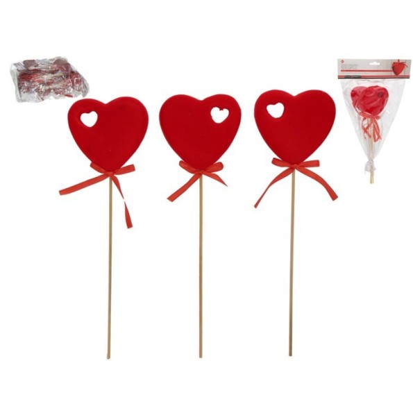 SET 3 STICKS CORAZONES TERCIOPELO  8,5X2X27 CM