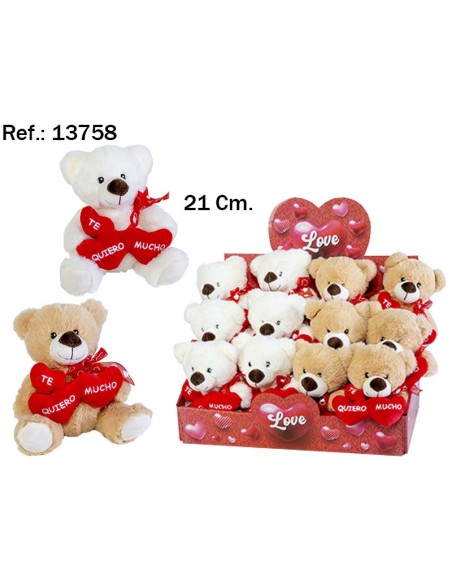 OSITO 3 CORAZONES TE QUIERO MUCHO 2 COL. 21CM