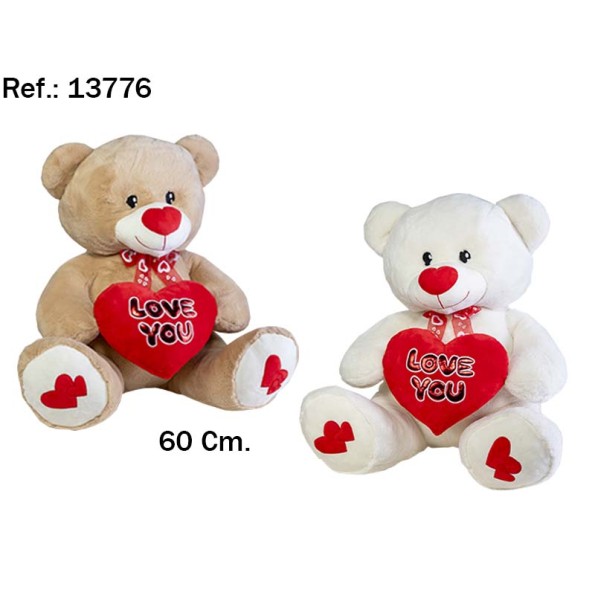 OSO CORAZON LOVE YOU 60CM. 2 COL.