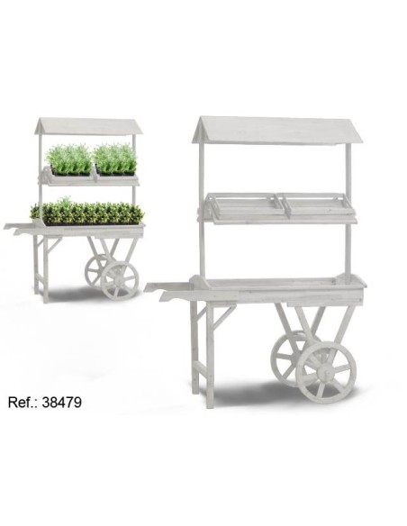 EXPOSITOR MADERA BLANCO 2 ESTANTES TECHO