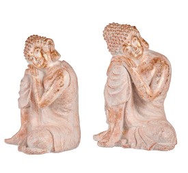 BUDA POLIRESINA SENTADO RELAJADO BLANCO Y ORO