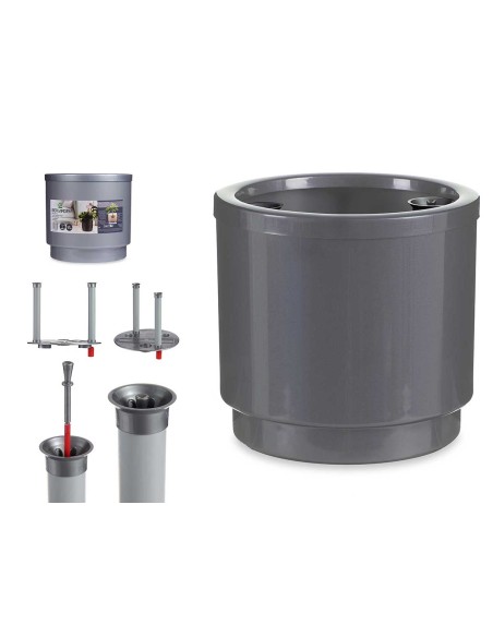 MACETA PLASTICO CON RESERVA AGUA 26CM PLATA